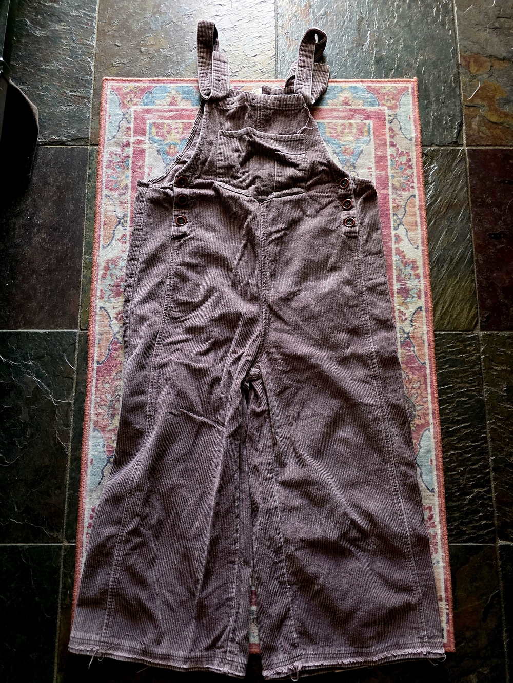 easel Dark Purple Corduroy Wide-Leg Overalls